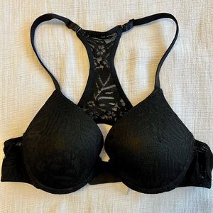 VS Pink Black Lace Padded Push-Up Racerback Bra size 34B